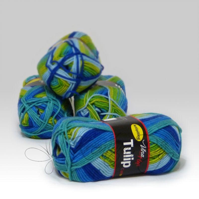 Pletací příze Tulip color (5202) - modro-žlutý melír