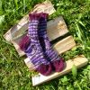 Ručně pletené ponožky, fialový melír s vínovými lemy, vel. 25-28