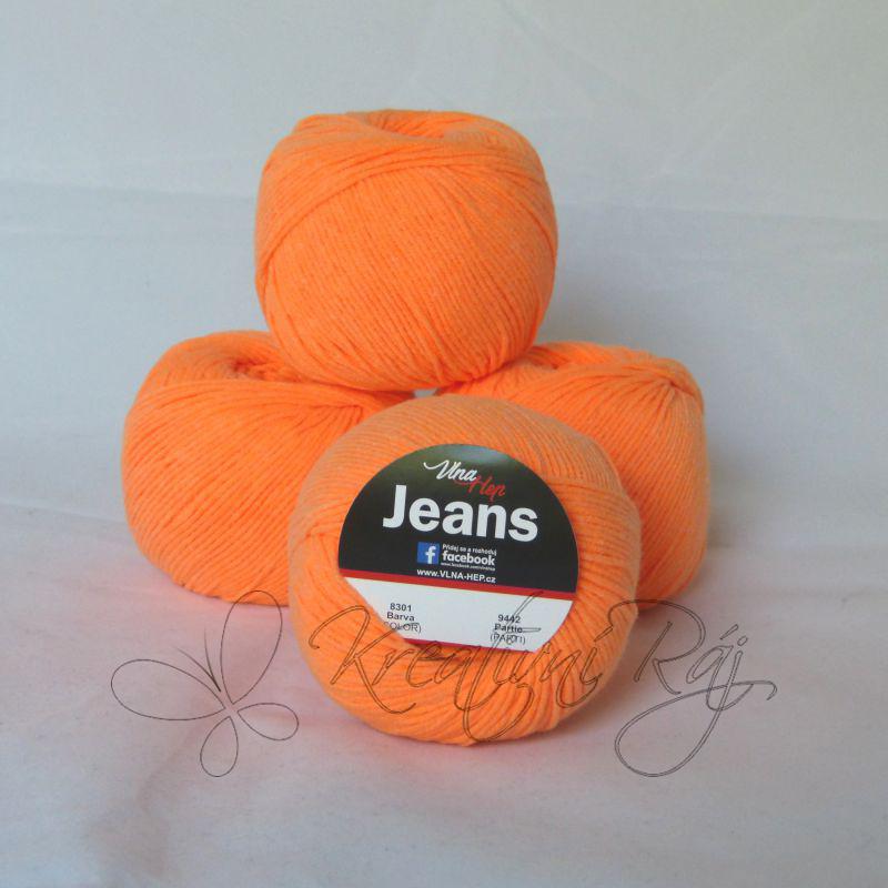 Pletací příze Jeans VH (8301) - zářivě oranžová