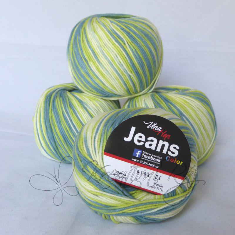 Pletací příze Jeans Color VH (9104) - zeleno-modrá DOPRODEJ