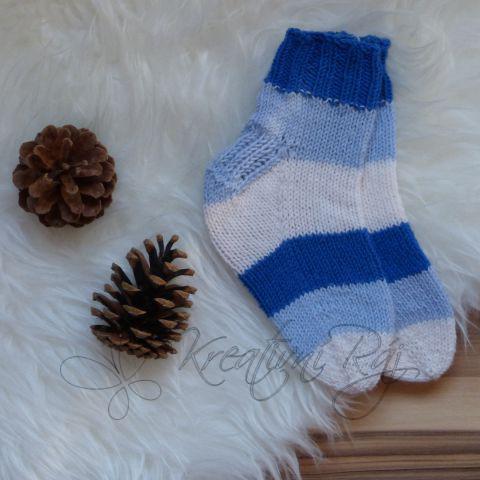 Ručně pletené ponožky, modrobílé, vel. 31-32