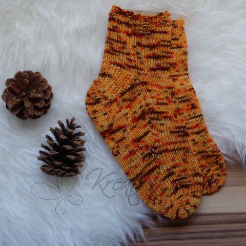 Ručně pletené ponožky, oranžový melír, vel. 35-37