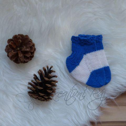 Ručně pletené ponožky, modro bílé proužky, vel. mimi