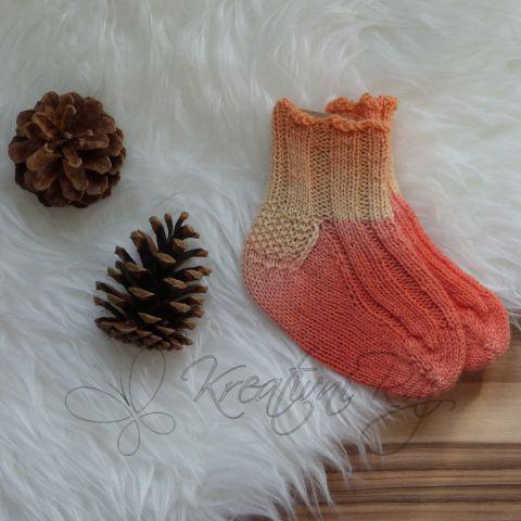 Ručně pletené ponožky, odstíny oranžové, vel. 21-23
