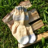 Ručně pletené ponožky, žluté se šedými proužky, vel. 30-32