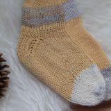 Ručně pletené ponožky, žluté se šedými proužky, vel. 30-32