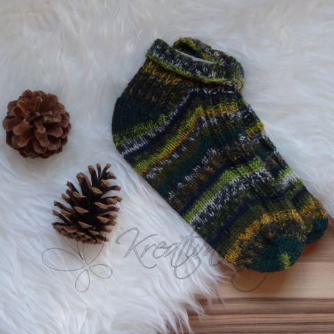 Ručně pletené ponožky, tmavě zelený melír, nízké, vel. 36-38