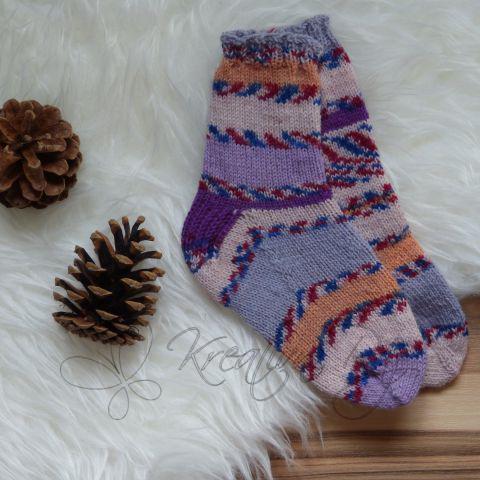Ručně pletené ponožky, fialové proužky, vel. 27-29