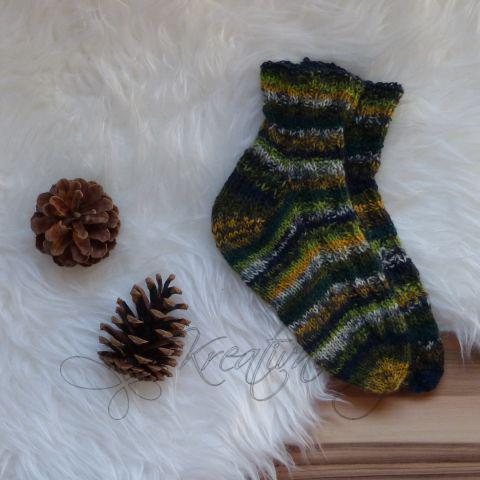 Ručně pletené ponožky, tmavě zelené proužky, vel. 35-37