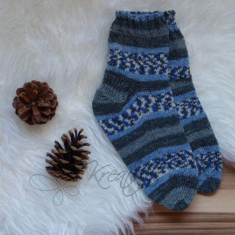 Ručně pletené ponožky, šedo modré, vel. 35-36