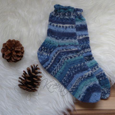 Ručně pletené ponožky, modrý melír, vel. 32-33