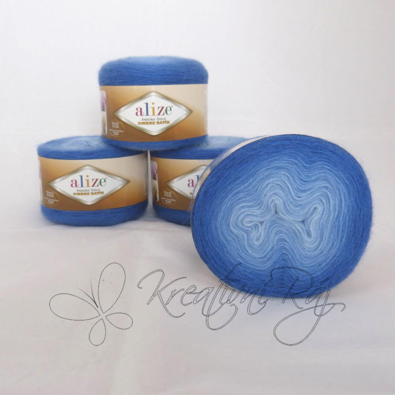 Pletací příze Angora Gold ombre batik (7303) - jeans modrá DOPRODEJ