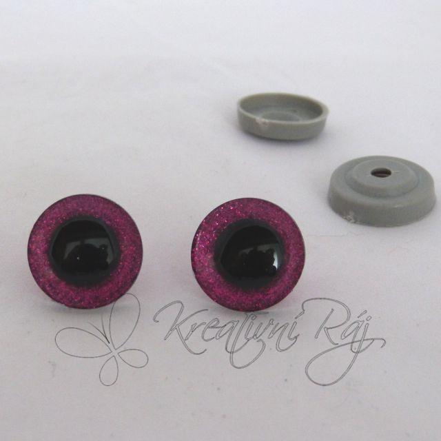 Bezpečnostní očka glitrová 25 mm růžová - pár