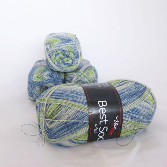 Pletací příze Best Socks 4-fach (7334) - modro-zelený melír