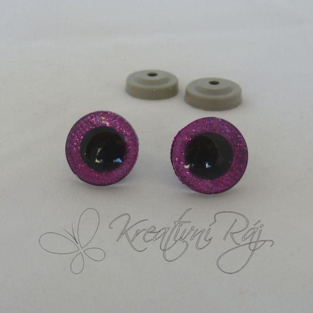 Bezpečnostní očka glitrová 25 mm fialovo růžová - pár