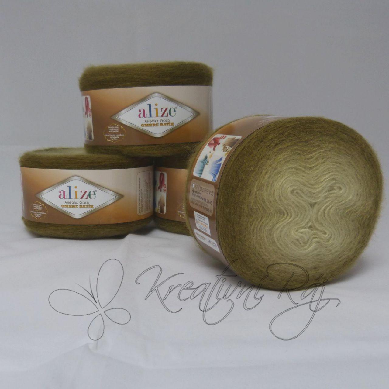 Pletací příze Angora Gold ombre batik (7355) - khaki DOPRODEJ