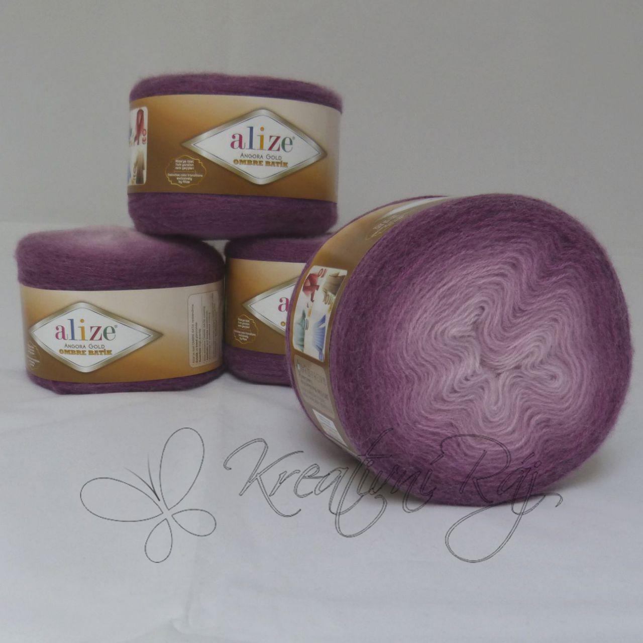 Pletací příze Angora Gold ombre batik (7244) - fialová DOPRODEJ